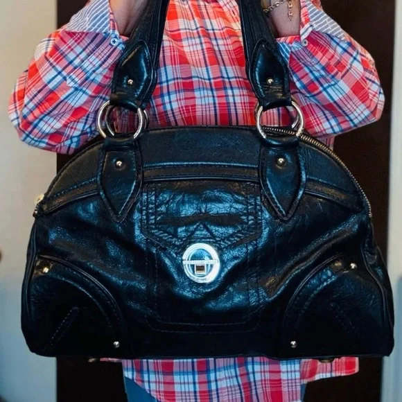 Marc Jacobs Distressed
Leather Signature Satchel - 
Dark Navy Large Soft Slouchy - Picture 4 of 13